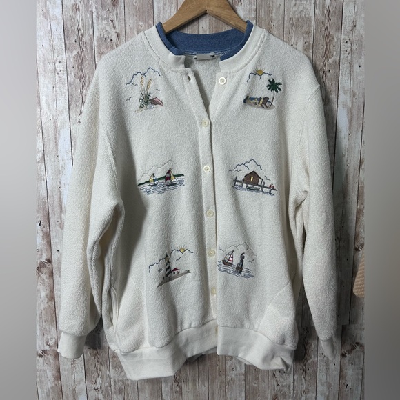 BonWorth Jackets & Blazers - VTG BonWorth size LP coastal lighthouse cardigan sweater jacket 90’s granny